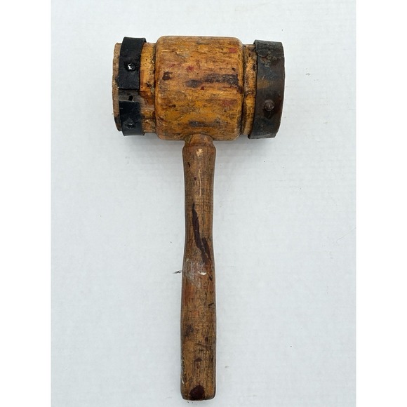 Other - Antique Primitive Large Wood & Metal Mallet Hammer Rustic Decor Brutalist 13"